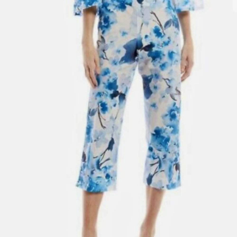 Bryn Walker Floral Print Cotton Capri Pants  Sz L , XL